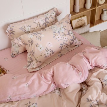 A-nice 雅妮詩 100%天絲 頂級60支 萊賽爾天絲石墨烯兩用被床包四件組  雙人  床包 + 被套 + 枕套  西湖曲粉