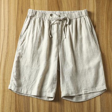 天然亞麻！外貿男裝撿漏好貨！夏季薄款透氣水洗棉麻短褲五分褲男