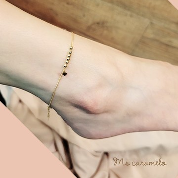 【焦糖小姐 Ms caramelo】925銀鍍K黃 愛心珠珠腳鍊