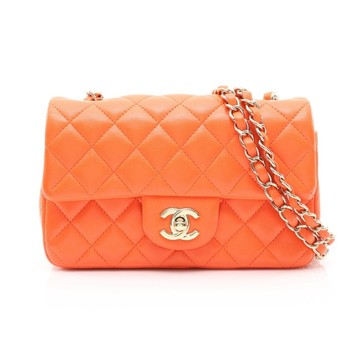 CHANEL 香奈兒 COCO 20 鍊帶 肩背包 橘色 菱格紋羊皮 金釦 【二手名牌BRAND OFF】