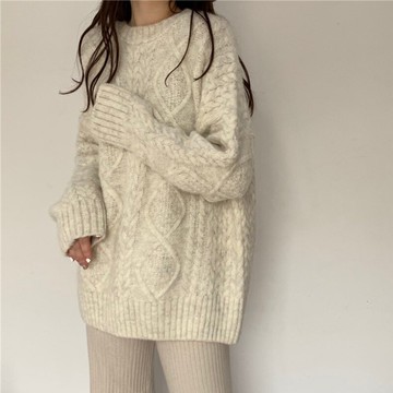 日系復古麻花套頭毛衣女秋冬冬季針織衫寬松慵懶風外穿設計感小眾