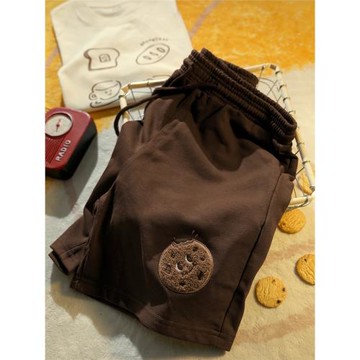 Upch 就像生活中的美好瞬間。休閑刺繡短褲可愛曲奇夏天褲子潮ins