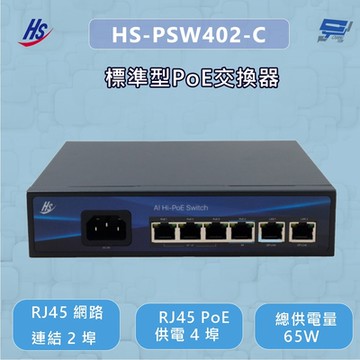 昌運監視器 昇銳 HS-PSW402-C (HS-PSW402-B) 標準型PoE交換器
