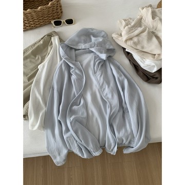 花灰灰🌟涼感小幫手 l 白X麻X藍X咖 薄款天絲亞麻透氣百搭連帽防曬外套 春季新款寬鬆垂感顯瘦百搭連帽外套 防曬小外套