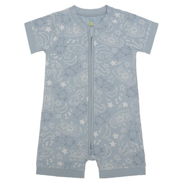 baa baa sheepz 抱抱羊 短袖雙拉鏈 嬰兒包屁衣 32.5x21cm 95%天然竹纖維  18~24個月  藍色