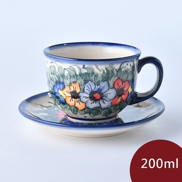 波蘭陶 繁花逸麗系列 花茶杯盤組 200ml 波蘭手工製