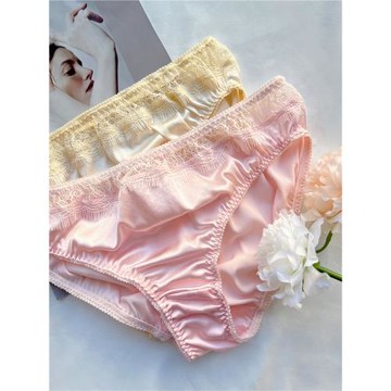 6A級重磅桑蠶真絲女內褲蕾絲拼接三角褲親膚透氣法式甜美少女輕奢