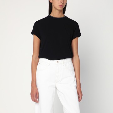 Black crew-neck T-shirt with pendant