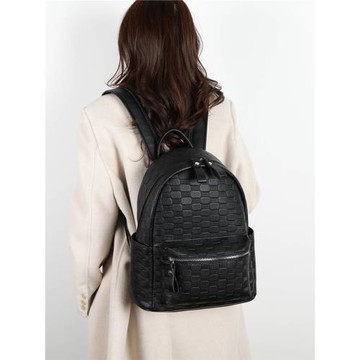 裝電腦的軟皮女大學生上課通勤雙肩包大容量純色背包簡約旅行書包