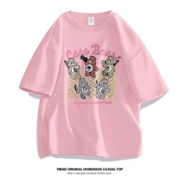 BTMG白糖玫瑰短袖t恤男學生情侶夏季寬松潮牌百搭休閑圓領上衣服