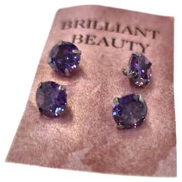 耀眼美人 八十分閃耀雙鋯石醫療鋼耳環  紫色