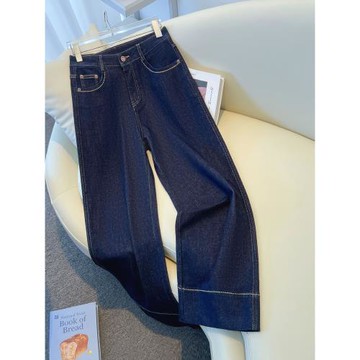 (免運)丹寧藍加絨闊腿牛仔褲女秋冬2025新款巨好看的小個子九分直筒褲子