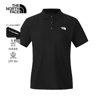 【The North Face 官方旗艦】北面女款黑色吸濕排汗短袖POLO衫｜8CYZJK3 排汗衫