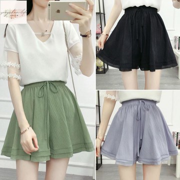 夏季褲子 短褲  新款網紅褲子 潮流春夏季短褲女夏 新款雪紡寬鬆百搭褲子 顯瘦學生高腰闊腿褲裙
