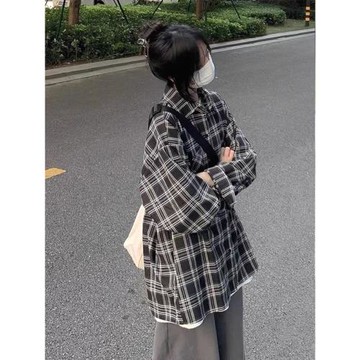 美式vintage格子襯衫ins男女潮寬松長袖痞帥外穿襯衣戶外防嗮外套