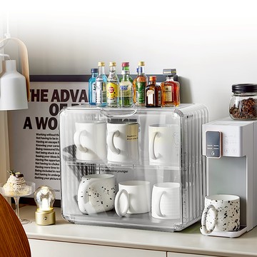 [雙層28cm寬] 壓克力磁吸防塵杯架 馬克杯收納 廚房收納 茶杯架 杯子收納櫃 杯子收納箱