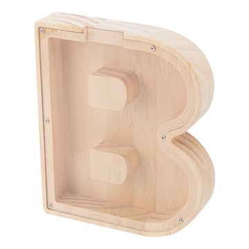 E.dot 居家裝飾木製英文字母存錢筒 原木質感  字母B款 原木色  1個