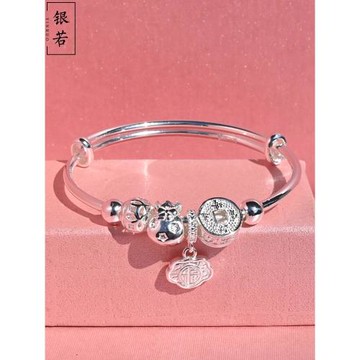 銀手鐲女純銀999正品足銀鐲子年輕款可調節手環高級感送女友老婆