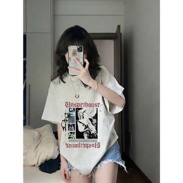 【林木木】100%純棉 女 t恤短袖 美式短袖 印花 t恤 蓋屁股上衣 夏天穿搭