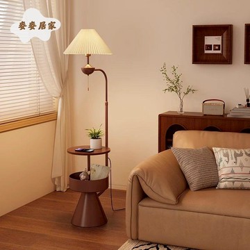 免運 落地燈 美式落地燈 落地燈中古侘寂風客廳沙發旁臥室床頭置物架一體護眼高級感氛圍燈 可開發票 全館五折 工廠現貨直銷 新品特價 m9061