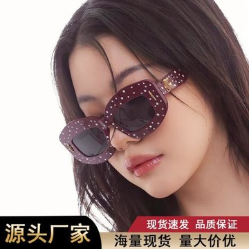 2024歐美跨境新款個性鑲鉆滿天星街頭嘻哈太陽鏡時尚穿搭必備墨鏡