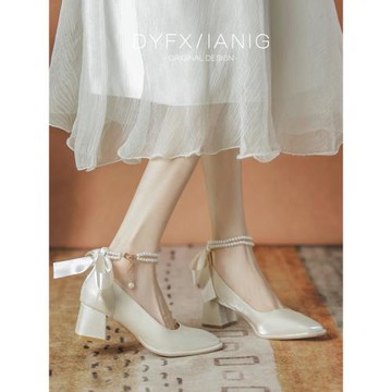 瑪麗珍鞋女粗高跟配裙子晚風溫柔單鞋女2024新款伴娘鞋婚鞋不累腳
