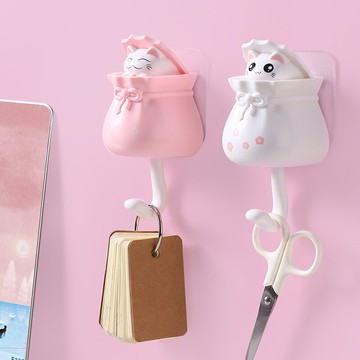小貓掛鉤強力粘膠免打孔墻上鑰匙粘鉤門后衣帽鉤貓咪掛鉤創意可愛