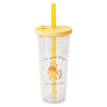 norns 迪士尼雙層透明吸管杯 710ml 上寬10.2x高22x底寬6.6cm  小熊維尼 黃色  1個