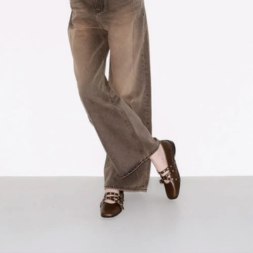 韓國 KHIHO 金屬交叉帶平底鞋 棕 - 棕 23（IT / EU 36）