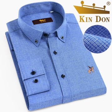 KINDON金盾長袖襯衫男免燙抗鄒夏季薄款襯衣中年爸爸休閑藍色上衣