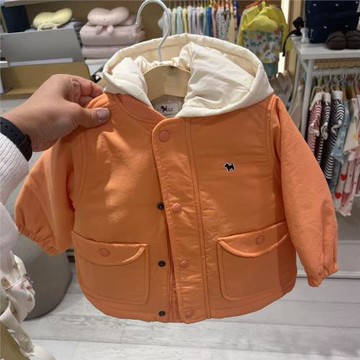 韓國童裝 25春新款兒童百搭洋氣橘紅外套 菱格帶帽薄棉馬甲兩件套