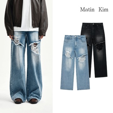 【MATIN KIM】層次刷破造型牛仔褲 雙色 官方直營