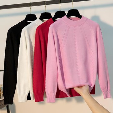 針織打底衫女長袖內搭洋氣秋冬修身顯瘦套頭圓領冰絲毛衣2021新款