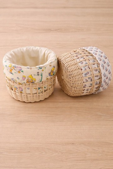 Apo Rattan天然藤編 收納籃 手工編織 × 日系棉布 化妝刷收納