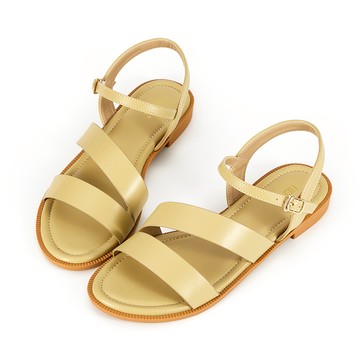 簡約雙寬帶平底涼鞋 黃色