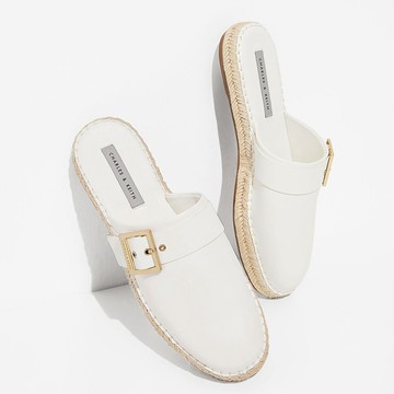 草編方釦穆勒拖鞋