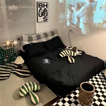 台灣出貨 黑色床包組 床包組雙人 床包四件套 純色四件套 單人床包組 床包組 床包四件組 素色床包組 四件套 雙人床包組