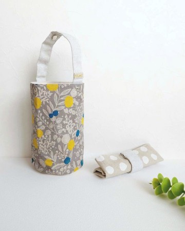 【BDR/飲料提袋】花叢不規則圓點 裡布防潑水 日本帆布 釦式收納