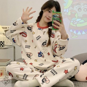 可可裡💥卡通新款睡衣女冬珊瑚絨加厚保暖秋冬季法蘭絨甜美少女家居服套裝