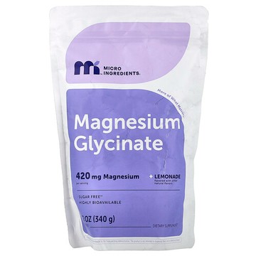 Micro Ingredients, Magnesium Glycinate Powder, Lemonade, 12 oz (340 g)
