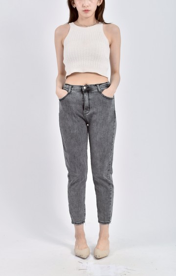 加購優惠(L) jeans丹寧牛仔質感棉質鬆緊腰灰色長褲