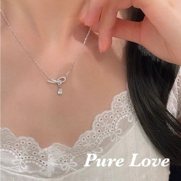 Pure Love樂芙 / 正韓 鈦鋼【316L醫療鋼】G01094繩結水滴鋯石鎖骨鏈 短項鏈 / 銀