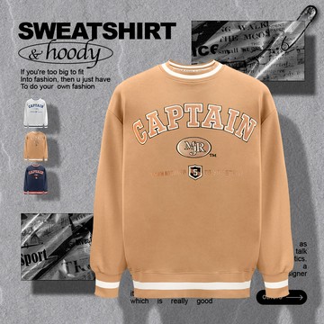 撞色線條CAPTAIN刺繡大學T