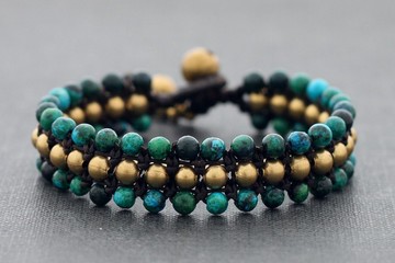 Chrysocolla行手鐲帶袖口手鐲Macrame
