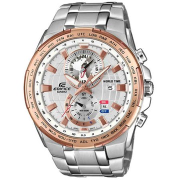 CASIO EDIFICE 傲視全球雙眼計時賽車錶-玫瑰金框x銀-EFR-550D-7AVUDF-48mm