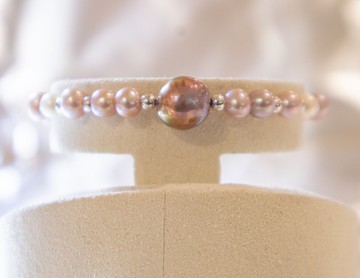 925 SILVER天然開心果色9.5mm巴洛克淡水珍珠手鏈