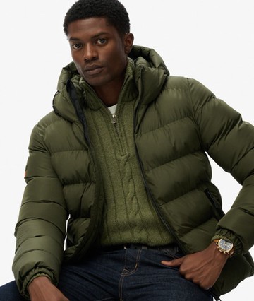 Superdry Men's Hooded Sports Puffer Jacket Green Size: Xxxl