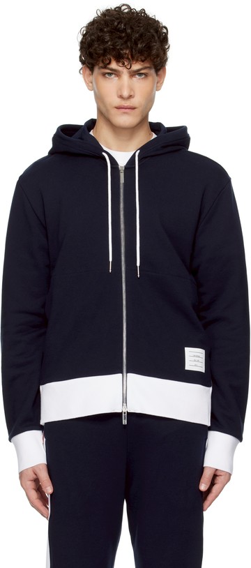 Thom Browne 海军蓝 Classic 4-Bar Jersey Zip-Up 连帽衫