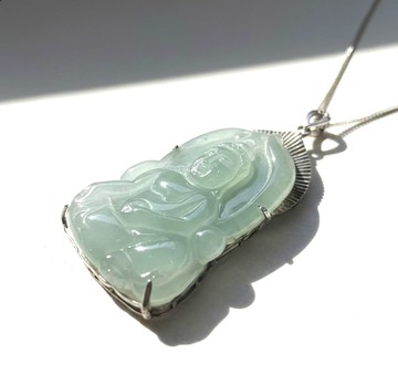 【屬狗/豬守護神】冰種翡翠阿彌陀佛項鍊 925純銀 |天然緬甸玉A貨