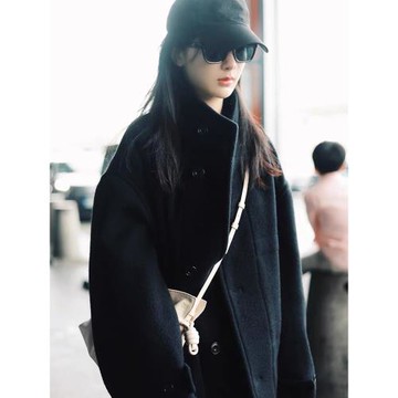 LOW CLASSIC羊毛大衣女秋冬楊紫機場同款加厚保暖立領毛呢子外套